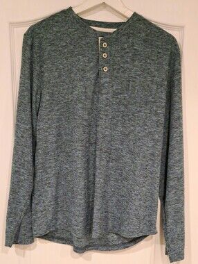 Tallwoods Men's Long Sleeve Henley Shirt - Heathered Blue Green Casual